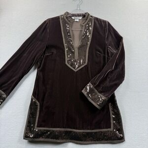 Nygard Collection Blouse Womens Small Brown Velvet Sequin Tunic Long Sleeve Top